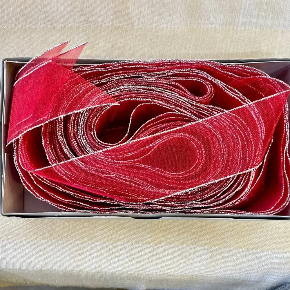 Red Craft Trim Destash Lot Artificial Floral Ribbons Beads Acrylic Embellishment